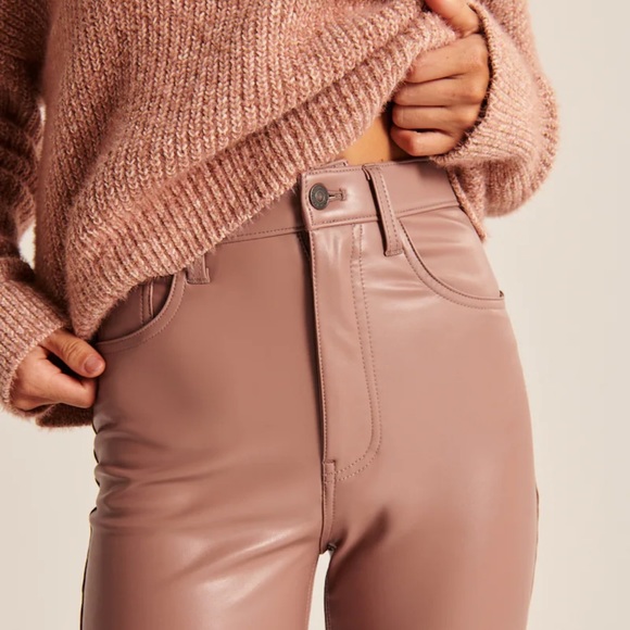 SOLD OUT Abercrombie & Fitch Brown Vegan Leather 90s Straight Pants - Picture 5 of 8